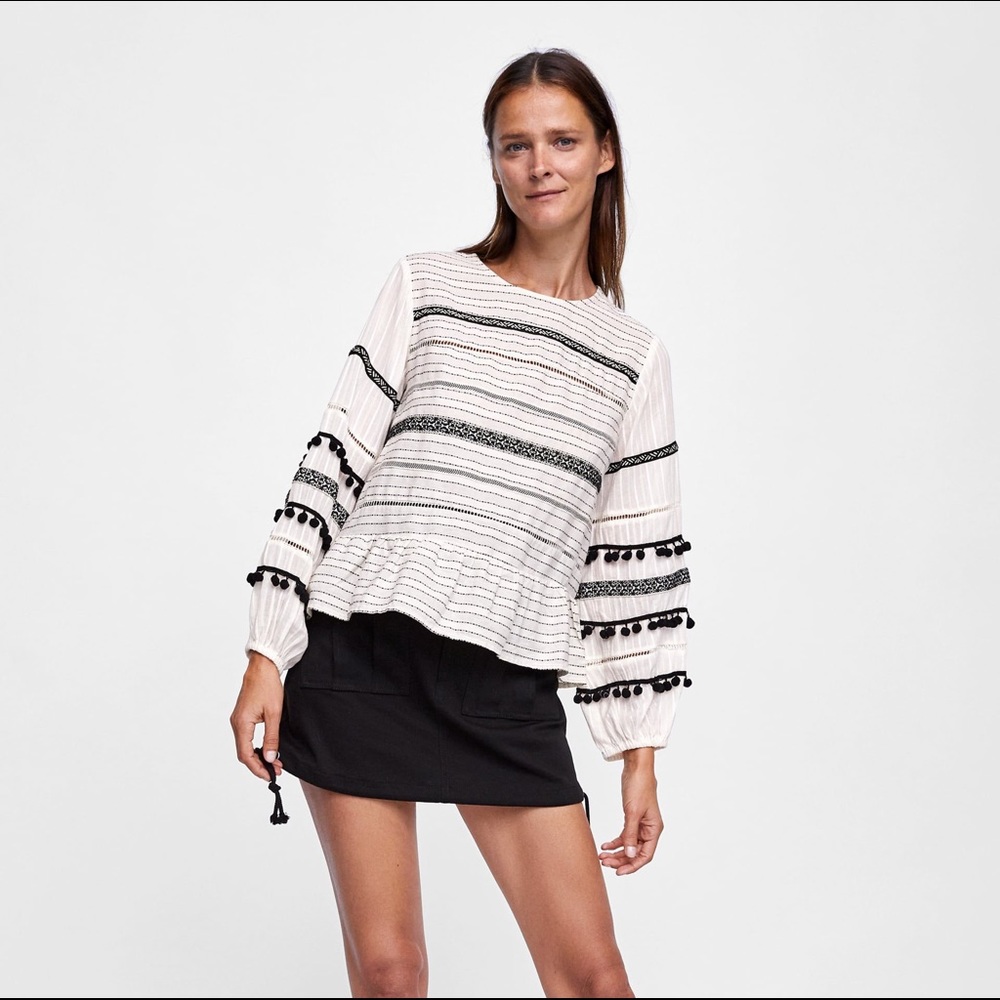 Zara Pom Pom blouse
